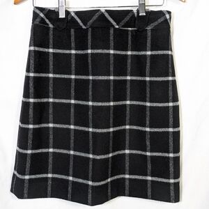 Talbots Wool Blend Plaid Pattern Skirt, Black, Gray & White, Knee Length Warm 6P